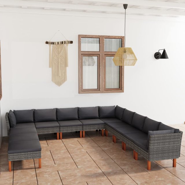 vidaXL 12 Piece Garden Lounge Set with Cushions Poly Rattan Grey