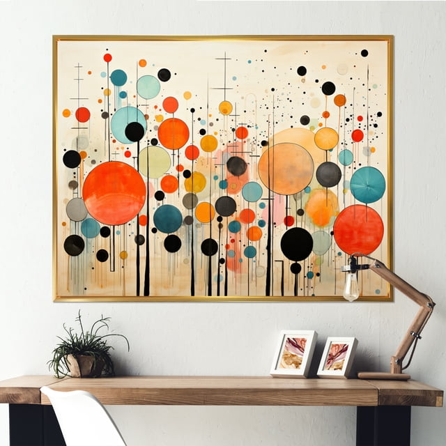 Designart art Mural Encadré Mi-Siècle, Vert Beige Mi-Siècle Moderne Rétro I, Grand art Mural Abstrait Encadré Mi-Siècle Déco, art Mural Encadré Doré Vert Mi-Siècle Moderne, Cadre Doré 32x16 Pouces