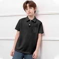 thumbnail image 2 of Luvoko Big Boys Short Sleeve Pique Polo,Solid Color Print Uniform Performance for Big Boys Athletic Shirts with Collar, Front Button Closure(Black,11-12 Years), 2 of 4