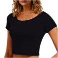 thumbnail image 2 of VSSSJ Hauts Courts pour Femmes Manches Courtes Col Rond Extensible Chandail Décontracté Ajusté Uni Confortable Été Basique T-Shirts Courts Noir Taille Unique, 2 of 5
