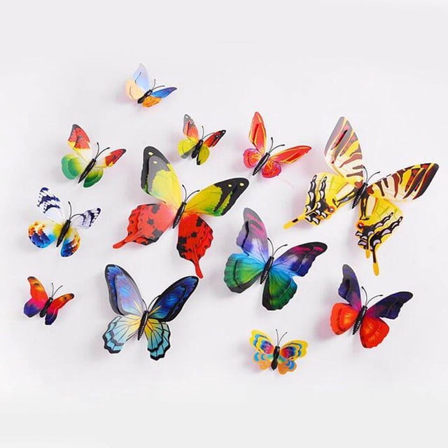 12 pcs Creative 3D Double Wings Butterfly Art Sticker 3D DIY Wall Stickers for Home Decoration