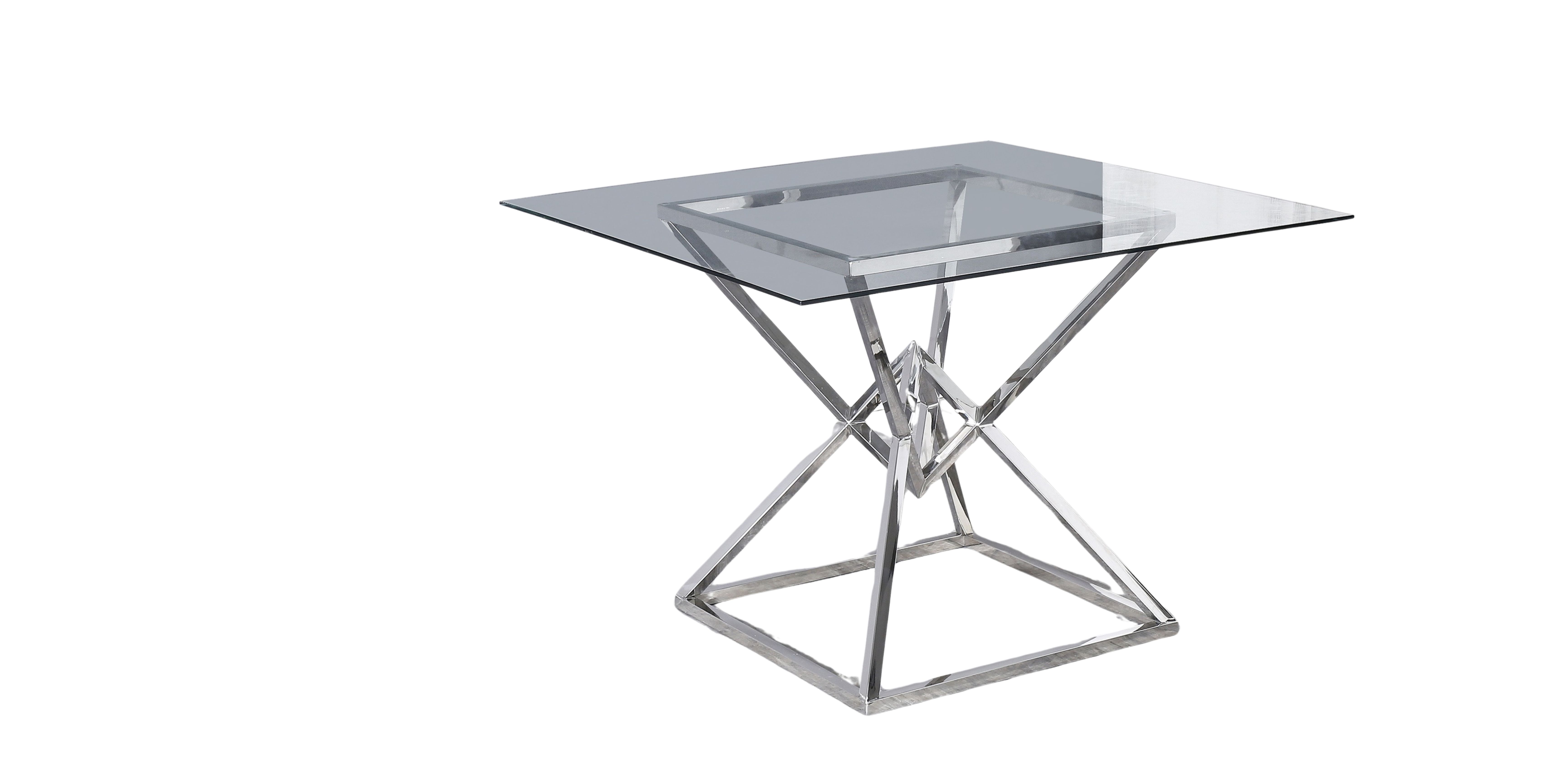 K-Living Juliet Tempered Glass Dining Table with Chrome Stainless Steel Base