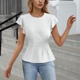 thumbnail image 2 of Zpanxa Women's Chiffon Blouse with Flutter Ruffle Sleeves and Fitted Waist, Solid Color Top, 2 of 4