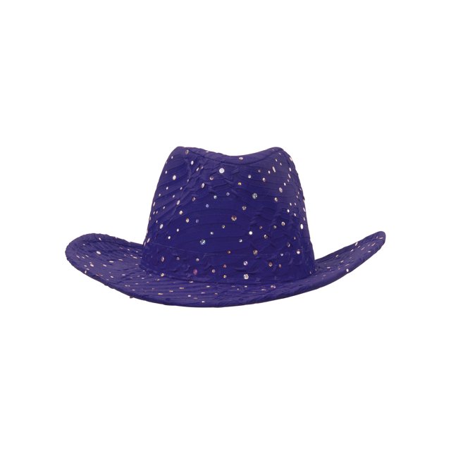 Glitter Sequin Trim Cowboy Hat - Purple