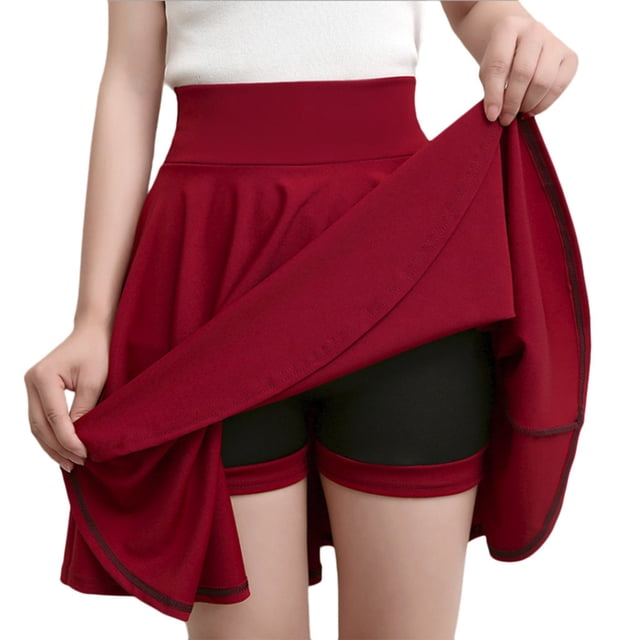 PEZHADA Jupe Crayon Mini Unie Taille Haute pour Femme, Bordeaux, TTG