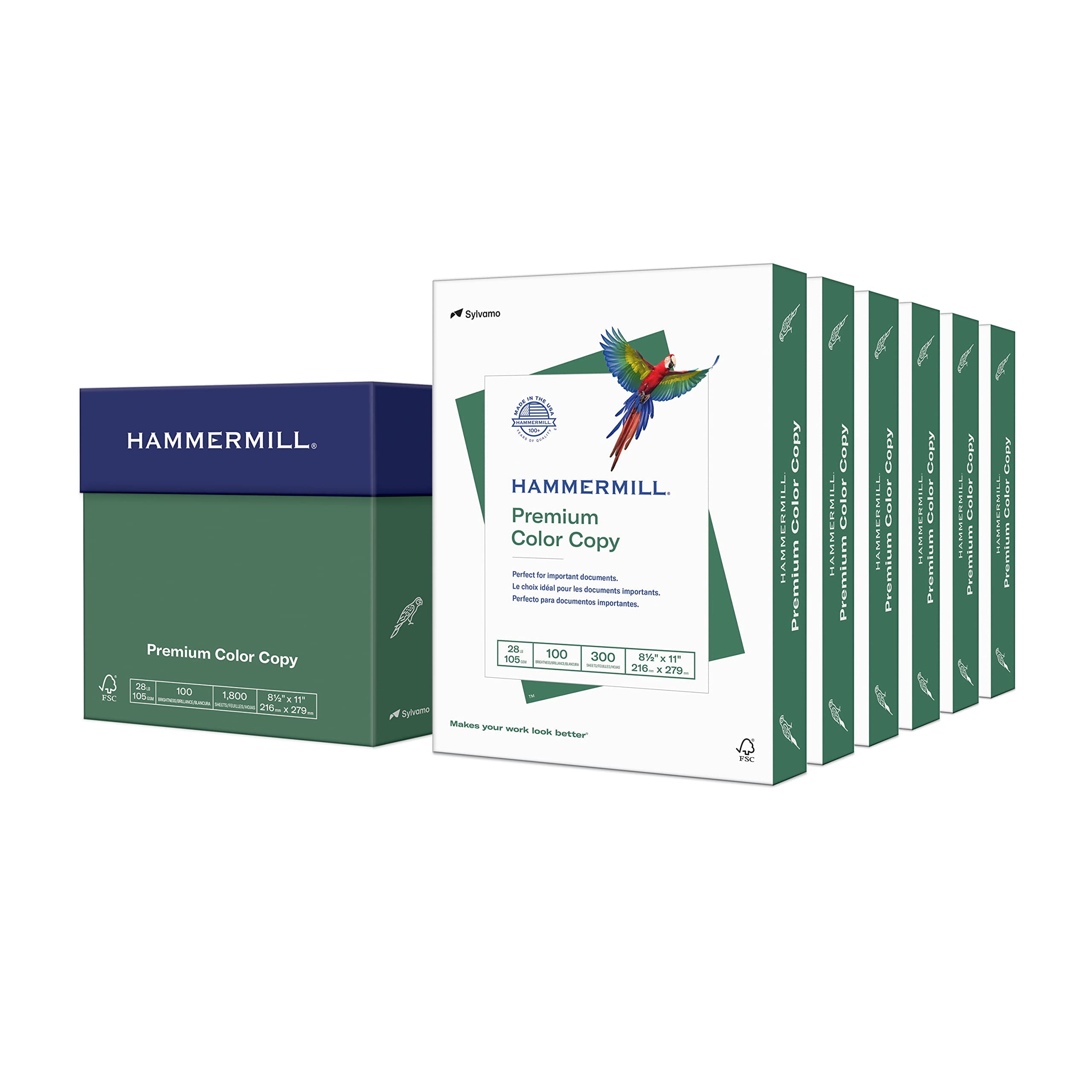 Hammermill Printer Paper, Premium Color 28 lb Copy Paper, 8.5 x 11 - 6 Pack (1,800 Sheets) - 100 Bright, Made in the USA, 102700C