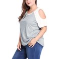 thumbnail image 4 of Agnes Orinda Women's Plus Size School College Contrast Short Sleeve Cold Shoulder Summer Blouse 1X Gray, 4 of 7