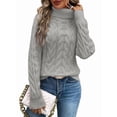 thumbnail image 1 of Chandails à Col Roulé pour Femmes, Tricot Torsadé, Manches Longues, Chandail, Haut, Automne Hiver, Décontracté, Uni, Gris, M, 1 of 5