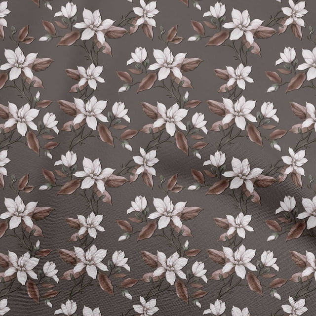 oneOone Cotton Silk Brown Fabric Floral Craft Projects Decor Fabric Printed By The Yard 42 Inch Wide