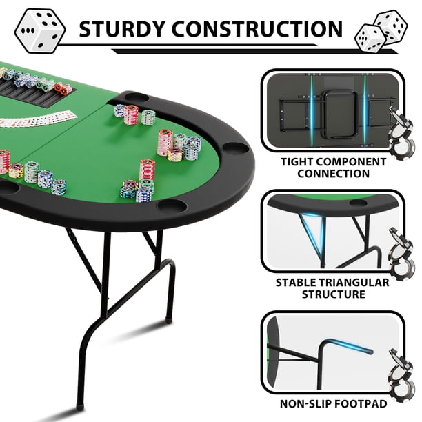 Table de Poker Octogonale pour 8 Joueurs – Table de Jeu de Casino Pliable Extra Grand de 84 Pouces – Tringle Rembourrée Résistante à l'Eau – Porte- Gobelets en Acier Inoxydable – Maison