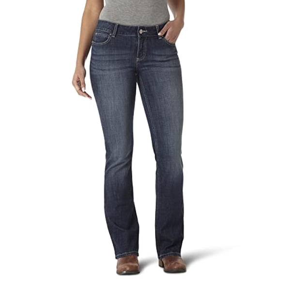 Wrangler Women's Western Mid Rise Stretch Boot Cut Jean, Navy, 13W x 30L
