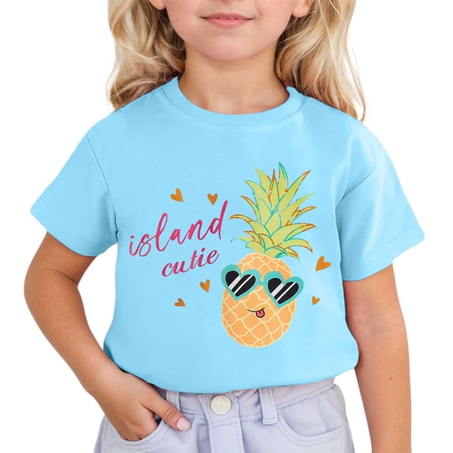 HNMKIU T-Shirt à Manches Courtes Imprimé Mignon pour Filles - Adorable Haut à Col Rond pour Usage Quotidien et Activités