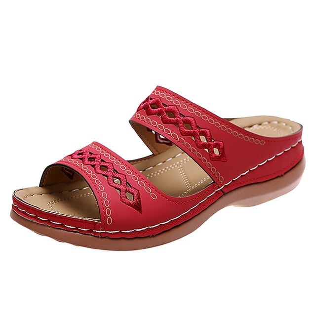 IUJSOY Womens Sandals Wedge Shoes Slip on Wide Width Sandals Orthopedic Arch Support Slides Sandals
