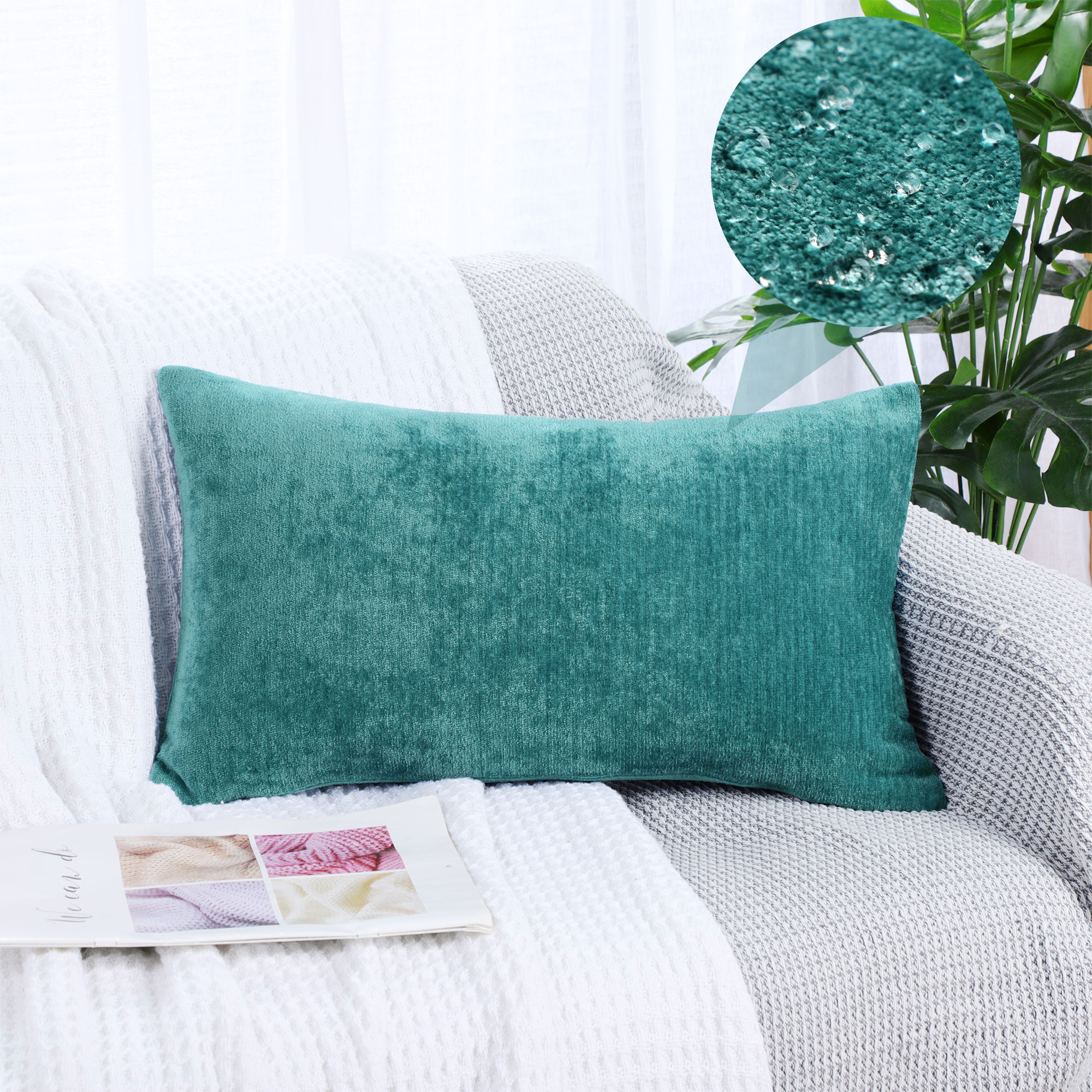 PiccoCasa Housses de Coussin Décoratives Douces Hydrofuges Bleu Paon 12x20 Pouces