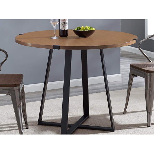 40” Urban Industrial Metal Wrap Round Dining Table - English Oak / Black