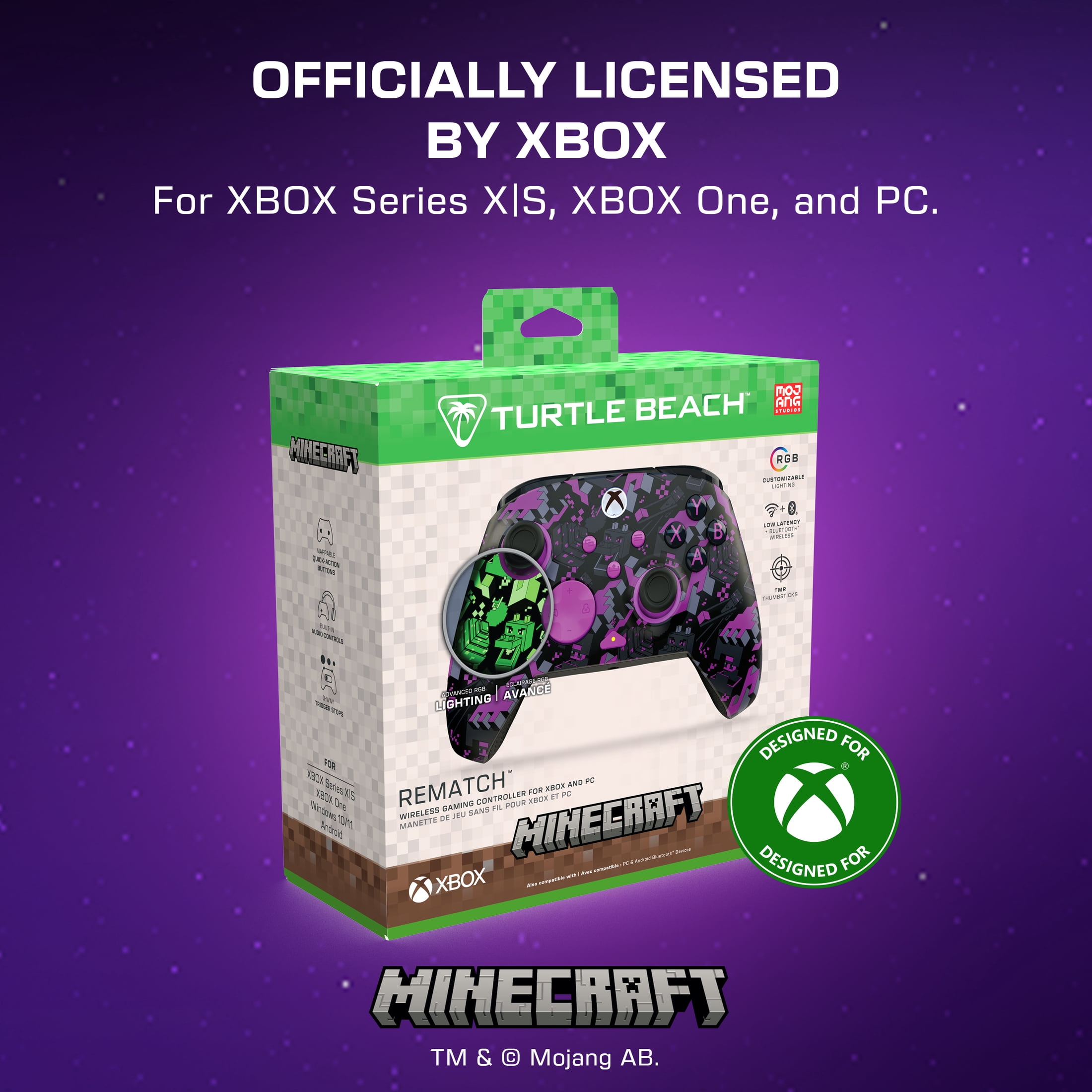 Turtle Beach Rematch Wireless RGB Gaming Controller (Minecraft) for XBOX Series X|S, XBOX One, & Windows 10/11 PC