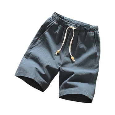 cfhntfmh Shorts d'Été en Coton et Lin pour Homme, Mode Décontractée, Couleur Unie, Shorts de Plage, Cordon de Serrage, Taille Élastique, avec Poches