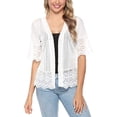 thumbnail image 1 of Gupgi Women Open Front Shrug, Short Sleeve Lace Patchwork Sheer Cover Up, 1 of 9