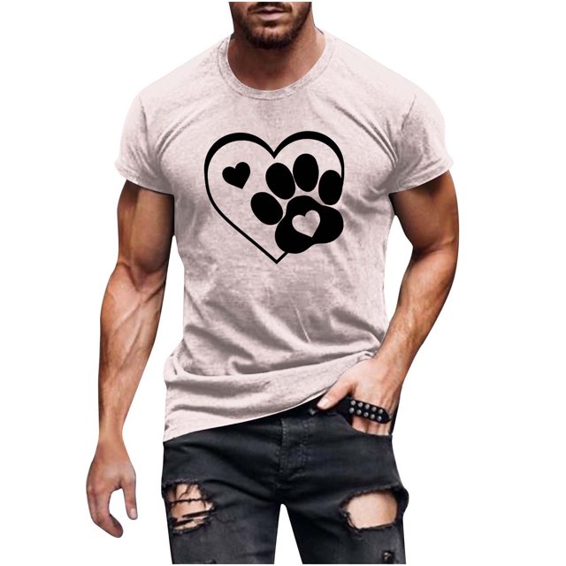 FAIWAD Men Summer Tops Short Sleeve Round Neck Printed T-Shirts Slim Stretch Workout Tops