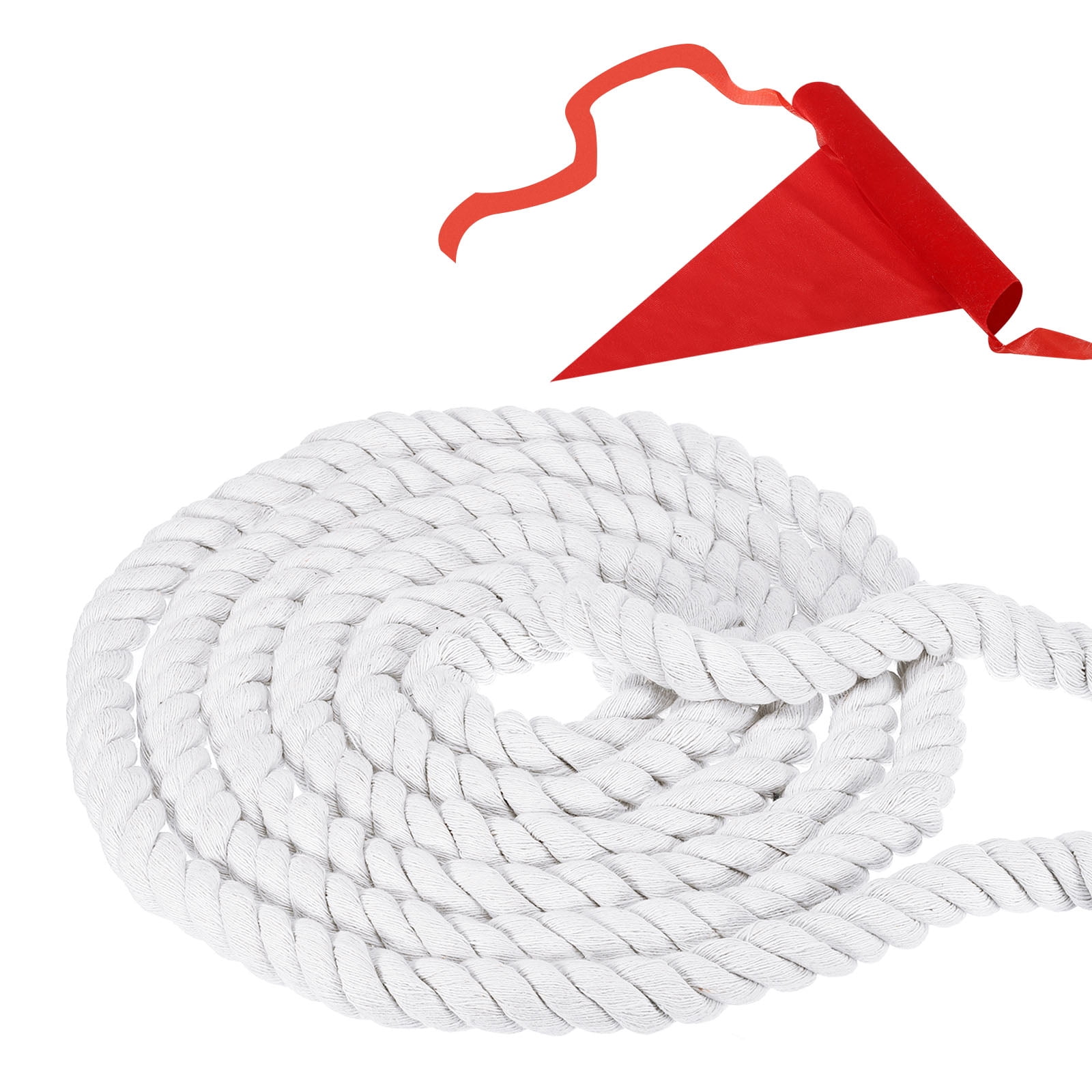 Unique Bargains 10 Feet Tug of War Rope for Adults Teen 3-Strand Natural Twisted Cotton Rope with Flag White