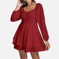 thumbnail image 1 of MKLEKYY Womens Pants Womens Solid Jumpsuit Long Sleeve Ruffle Layer Tie Mini Short Romper Jumpsuit Athletic Pants, 1 of 8