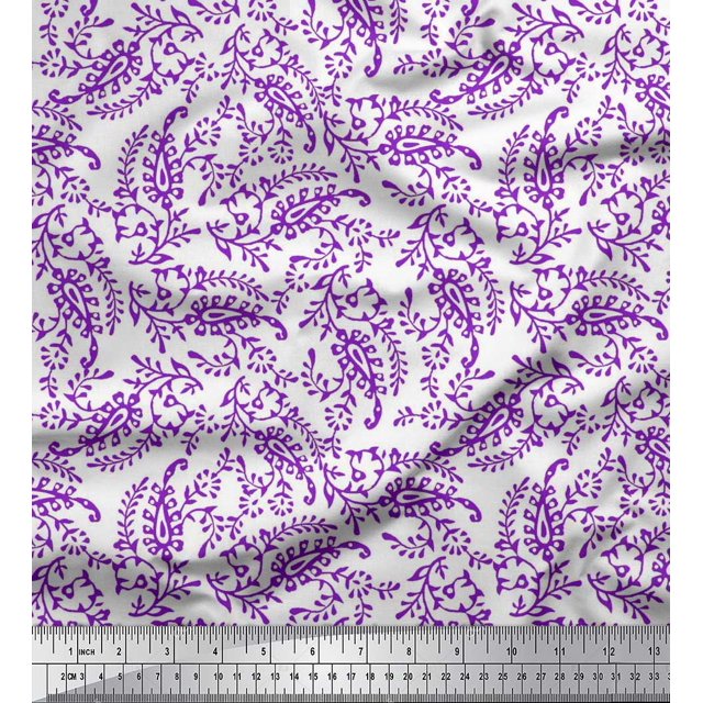 Soimoi Cotton Voile Fabric Leaves & Paisley Block Decor Fabric Printed Yard 56 Inch Wide