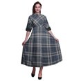 thumbnail image 1 of Bimba Robe Chemise à Carreaux Boutonnée Imprimée Col Mandarin Manches Retroussables - X-Grand, 1 of 5