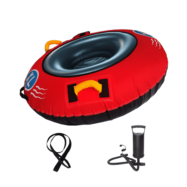 Foldable Inflatable Snow Sled with Handles - 80x80cm Small Size Red - Soft Oxford Cloth Base & Freeze-Resistant Thickened PVC Inner Tube - Portable Winter Snow Toy for Kids & Adults - Quick