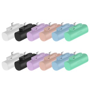 Miady 12-Pack 5000mAh Mini Chargeur portable avec connecteur de type C intégré, 5V 2.4A USB-C Sortie Charge rapide Petite banque de puissance (Black+White+Lake Gre