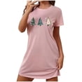 thumbnail image 5 of Sakmal Robe de Maison Douillette pour Femmes Rose Grande Taille de Noël comme un Nuage Vêtement de Nuit à Manches Courtes Courte Imprimé d'Arbres de Noël Col Rond Chemises de Nuit P-2TG, 5 of 5
