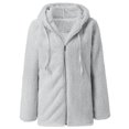 thumbnail image 3 of Womens Fuzzy Fleece Jackets 2023 Clearance Solid Zipper Sharpa Coat Fall Winter Warm Thick Hooded Jacket with Pockets, 3 of 5