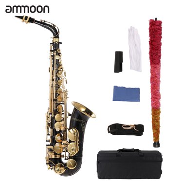 ammoon Eb Alto Saxophone Brass Lacquered Gold E Flat Sax 82Z Key Type Woodwind Instrument with Cleaning Brush Cloth Gloves Strap Padded Case