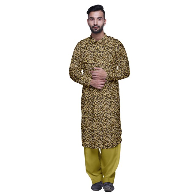 Atasi Printed Rayon Pathani Kurta With Solid Salwar For Mens Party Wear