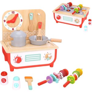 TOOKYLAND Ensemble de jeux de cuisine en bois - 23pcs - Jouet de cuisine avec plateau de cuisson, Barbecue, Produits alimentaires et accessoires, Âges 3+