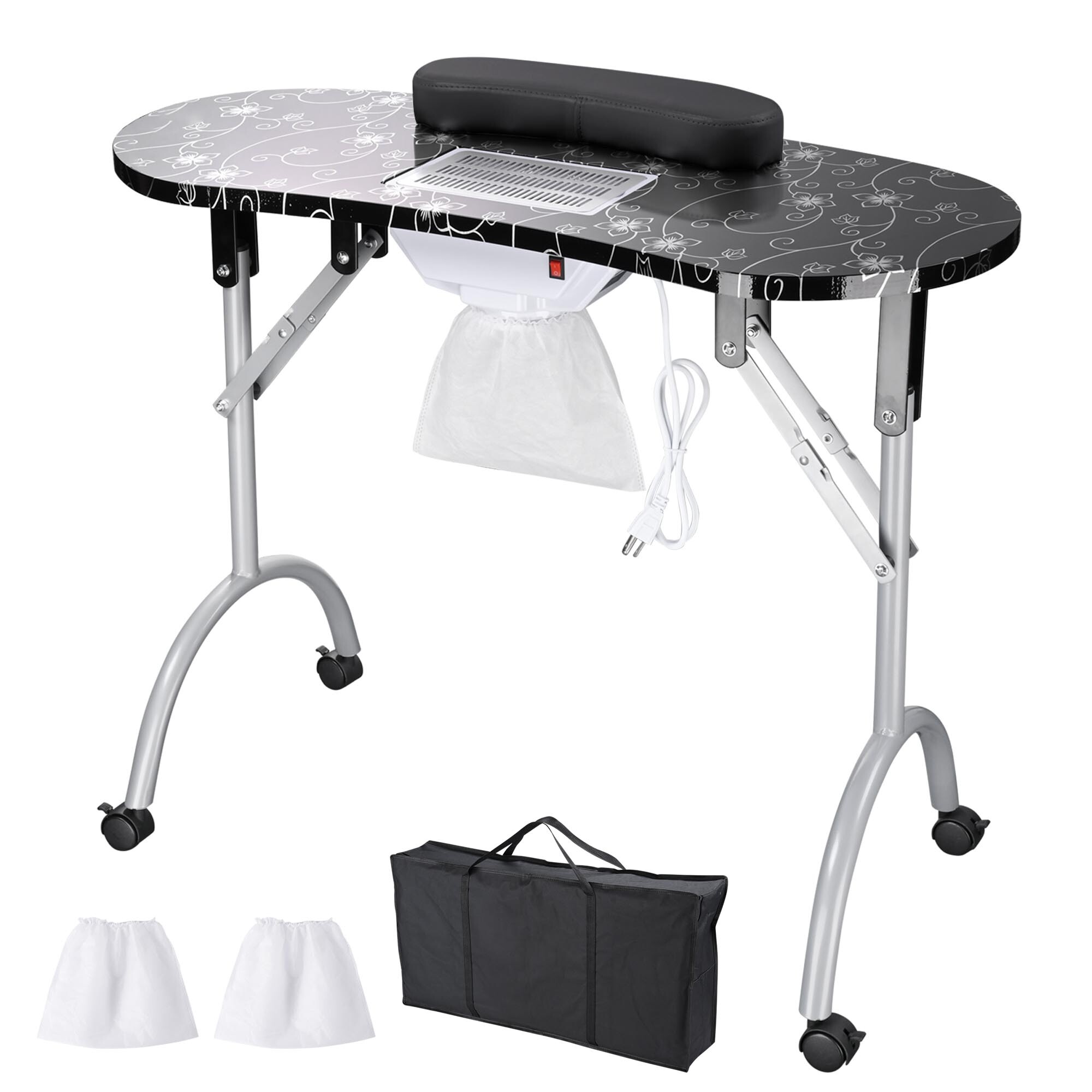 Byootique Portable Folding Manicure Nail Table Station Salon Desk Vented LED Beauty Spa