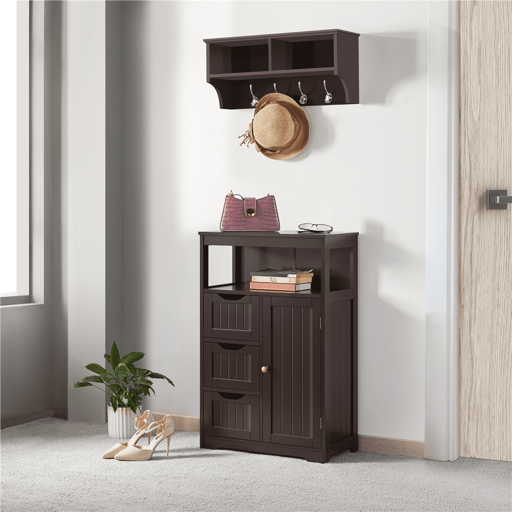 FullFurnique Armoire de Salle de Bains avec 1 Porte et 3 Tiroirs, Espresso