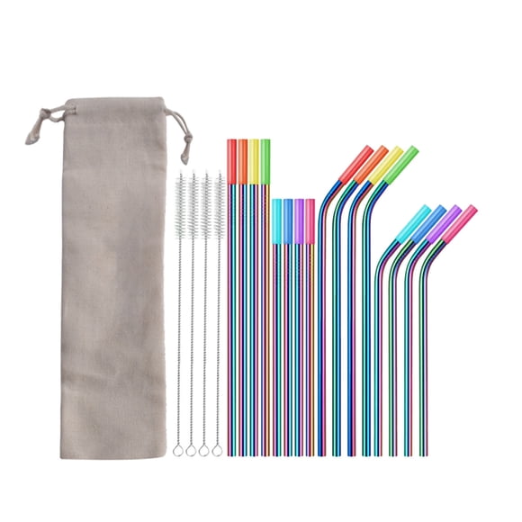 Meitianfacai Stainless Steel Straws Reusable Straws, Straw Set Of 16 Reusable Stainless Steel Straws With Travel Case Cleaning Brush Tips Friendly Extra Long Straws