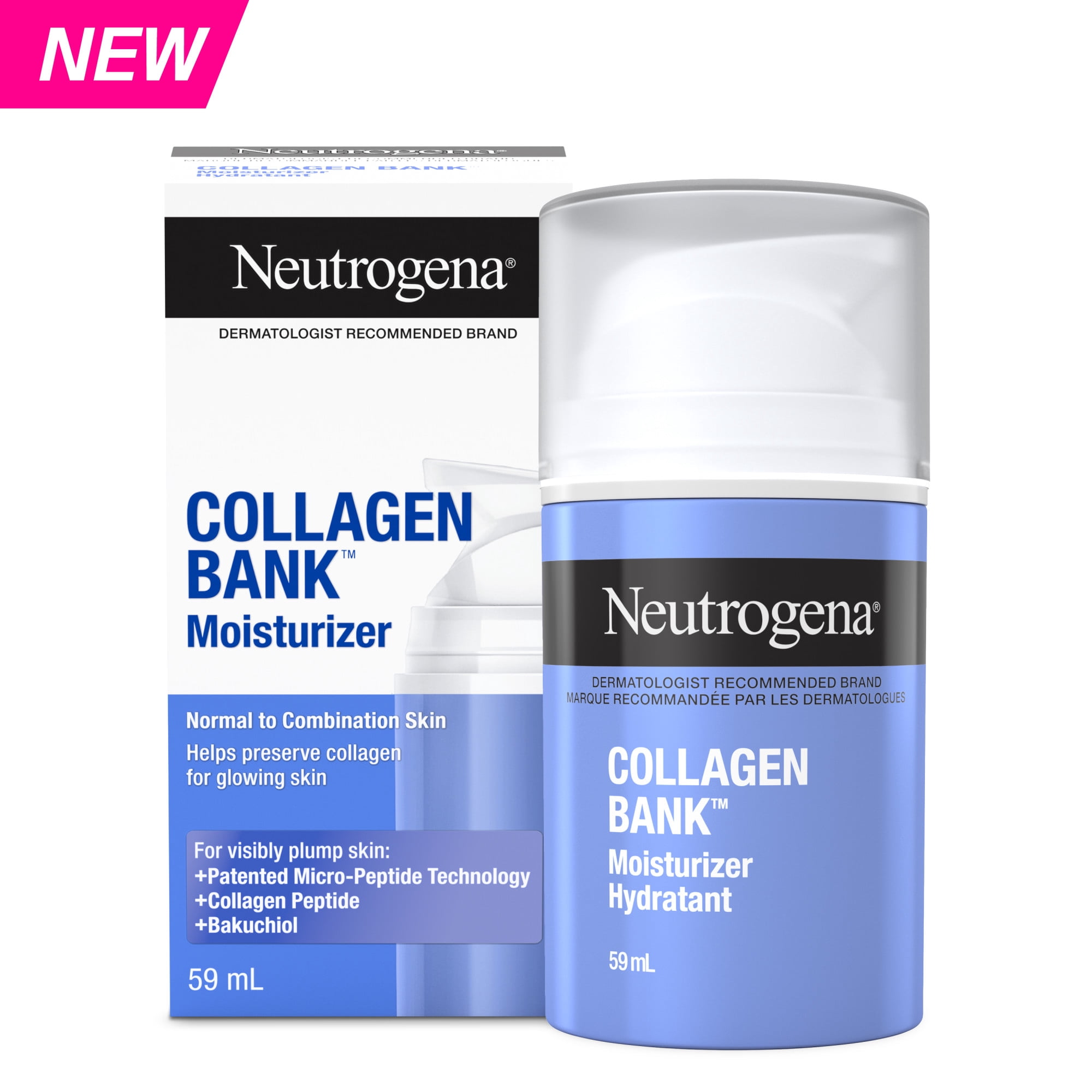 Neutrogena Collagen Bank Face Moisturizer, Daily Face & Neck Collagen Cream with Bakuchiol, Face Cream to Support Skin’s Natural Collagen for Visibly Plump Skin, 59 mL