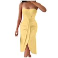 thumbnail image 1 of XDZJLR Robes pour Femmes Couleur Unie Sans Bretelles Ajustée Ourlet Irrégulier Robe de Loisirs, 1 of 6