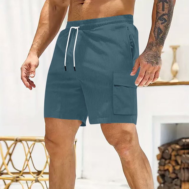 Sentmoon Cargo Shorts for Men Breathable Summer Loose High Waist Mens Corduroy Shorts Drawstring Solid Color Running Shorts Multi Pocket 2025 Athletic for Relaxing at Home Sky Blue XXL