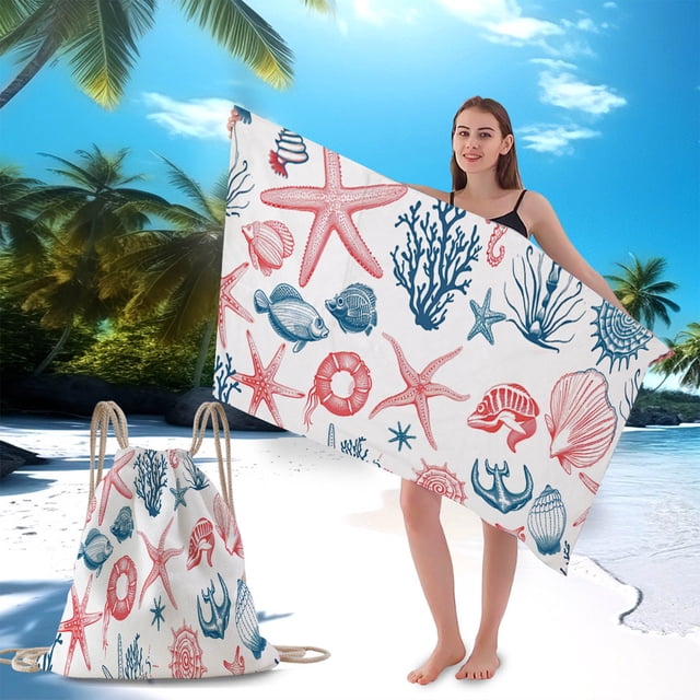 LSLJS Microfiber Beach Towel Oversized Beach Blanket Two-in-one Beach Bag-digital Printed Drawstring Bag, Beach Towel Bath Towels