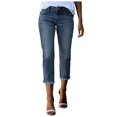 thumbnail image 1 of Women Fashion Capri Jeans Stretchy Distressed Hem Washed Straight Leg Denim Pants, 1 of 6