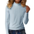 thumbnail image 2 of Floleo Women's Ribbed Turtleneck Fitted Tops Long Sleeve Shirts Basic Thermal Layering(Light Blue,XL), 2 of 9