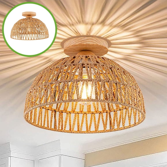 Woven Pendant Light under $5! CQCYD Bohemian Ceiling Light, Handwoven Rope Pendant Lamp for Bedroom and Living Room, Retro Style Chandelier for Home