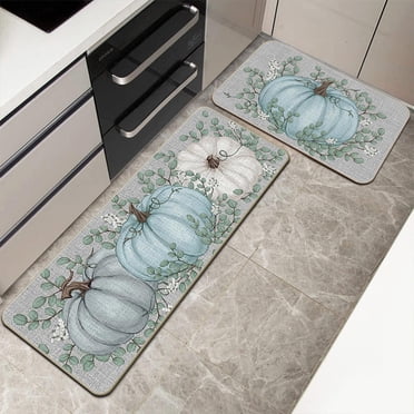 Chmadoxn Fall Three Pumpkin Mat Two Piece Set Halloween Thanksgiving Decorative Floor Mat Bathroom Kitchen Mat Porch Carpet Long Strip Bedside Foot Mat Entrance Mat Autumn floor mats