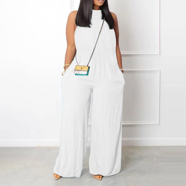 LSLJS Combinaison Décontractée pour Femme Sans Manches à Bretelles Spaghetti, Ample, Ajustable, Extensible, Pantalon Long, une-Pièce avec Poches