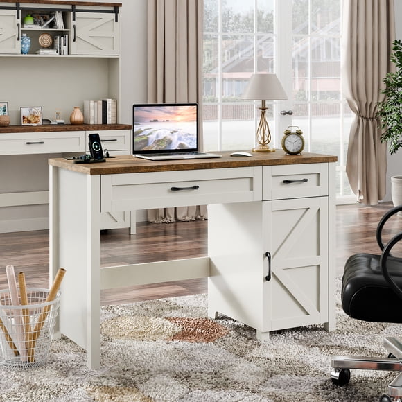 Conate Farmhouse Bureau Exécutif de 47 Pouces, Bureau d'Ordinateur avec Tiroirs et Armoire de Rangement, Poste de Travail Bureau d'Ordinateur pour Bureau à Domicile et Étude.