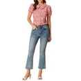 thumbnail image 2 of INSPIRE CHIC Blouse Boutonnée pour Femme à Manches Courtes Bouffantes Col Rabattu Haut en Coton à Motif Floral S Rose, 2 of 7