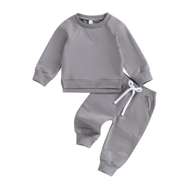Honganda 0-3Y 2Pcs Toddler Boy Fall Outfits Long Sleeve Split Hem Sweatshirt Tops + Pocket Pants Set Kid Clothes