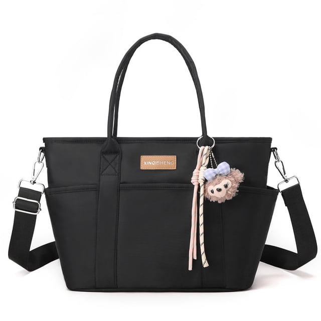Nestbag Black Tote Bag, Large Water-Resistant Diaper Bag & Handbag for Travel Work Daily Use